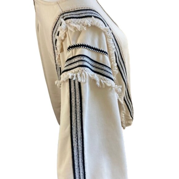 Anthropologie by Eri + Ali Top Cotton Fringe Boho Zipper 3/4 Sleeves, sz Large - Picture 5 of 14